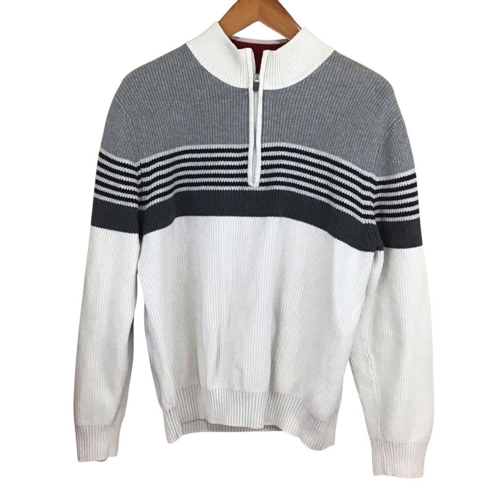 IZOD Men's 1/4 Zip‎ Pullover Ribbed Striped Sweater L